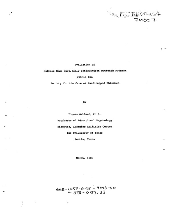 Evaluation of mothers home care/early intervention outreach program within the Society for the Care of Handicapped Children