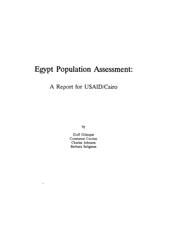 Egypt population assessment : a report for USAID/Cairo