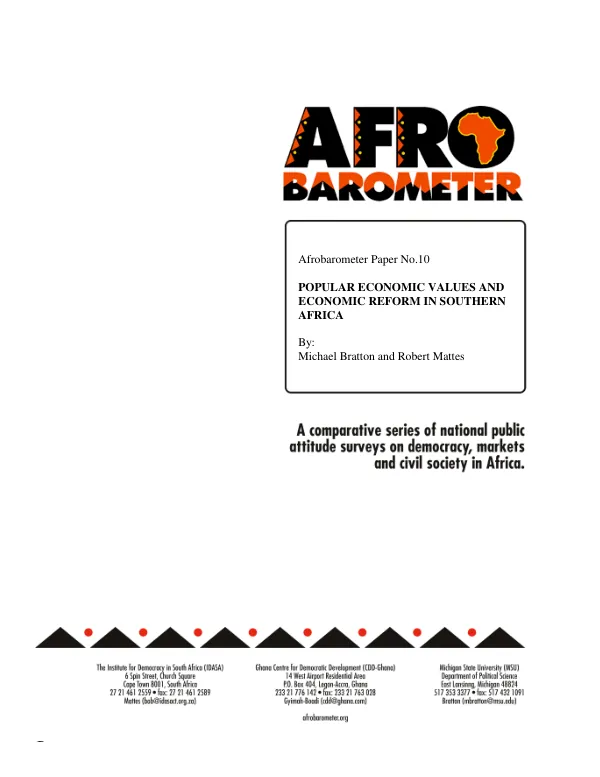 Popular economic values and economic reform in southern Africa