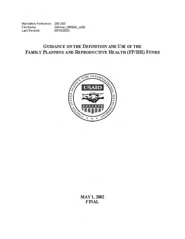 Guidance on the definition and use of the family planning and reproductive health (FP/RH) funds