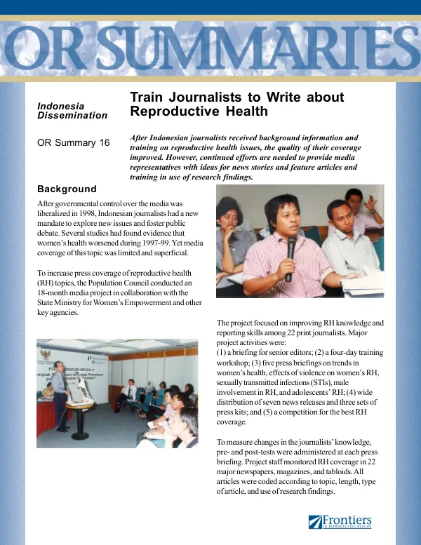 Train journalists to write about reproductive health