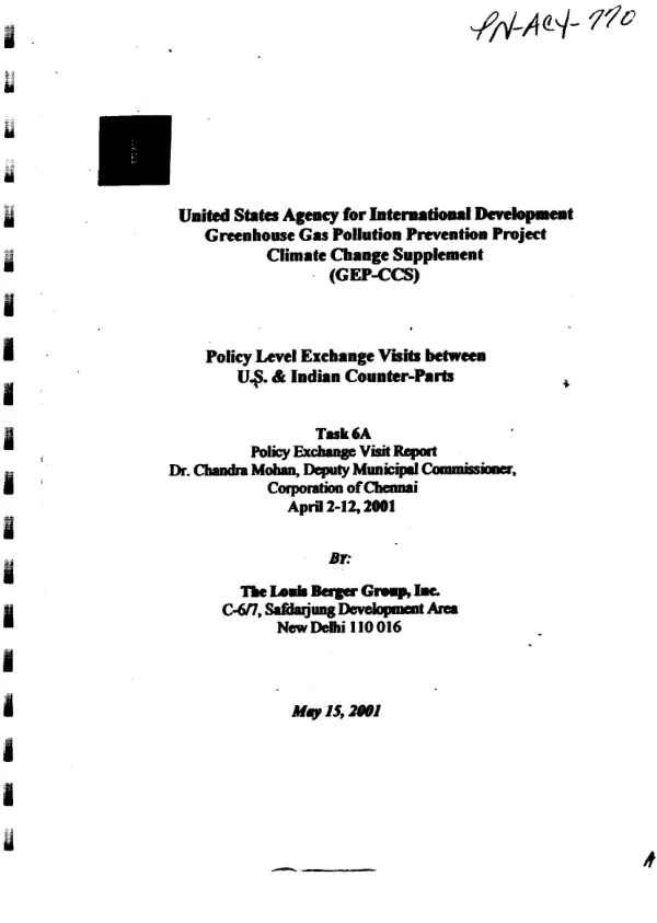 Greenhouse gas pollution prevention project climate change supplement (GEP-CCS) : policy level exchange vists between U.S. & Indian counter-parts -- task 6A : policy exchange visit report, April 2-12, 2001