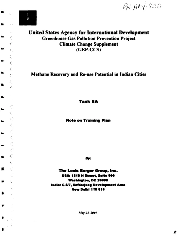 Greenhouse gas pollution prevention project : climate change supplement (GEP-CCS) -- methane recovery and re-use potential in Indian cities : task 8A -- note on training plan