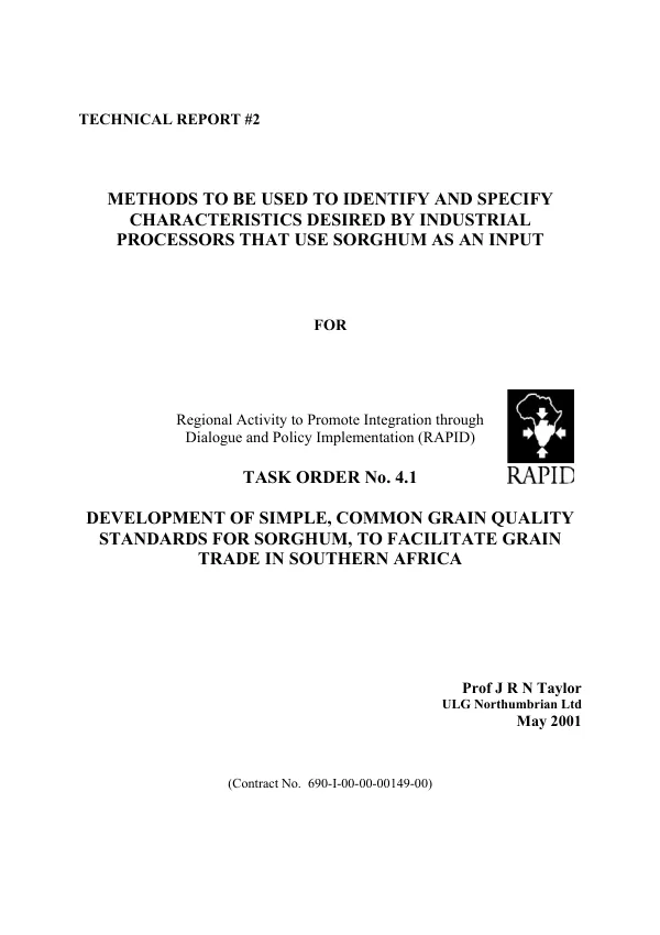 Methods to be used to identify and specify characteristics desired by industrial processors that use sorghum as an input