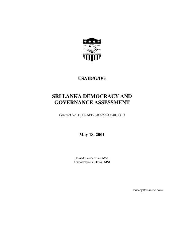 Sri Lanka democracy and governance assessment