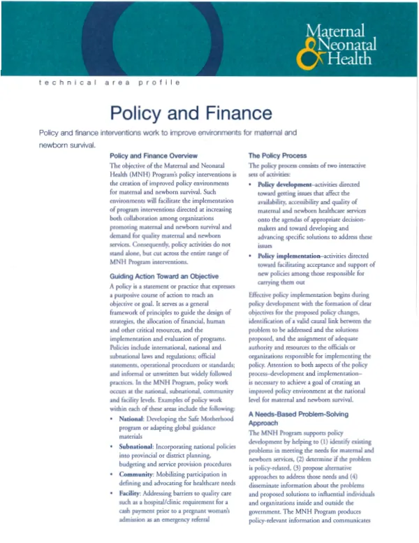 Policy and finance