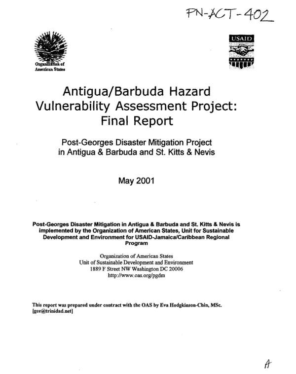 Antigua/Barbuda hazard vulnerability assessment project : final report