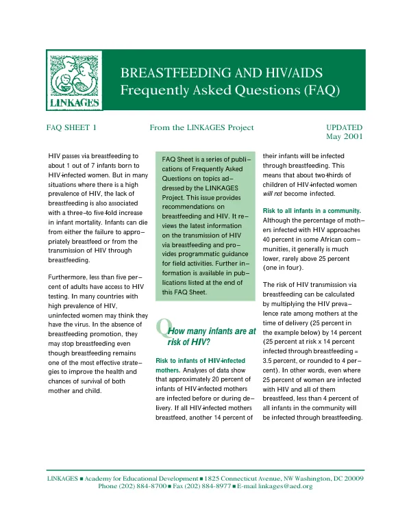 Breastfeeding and HIV/AIDS : frequently asked questions