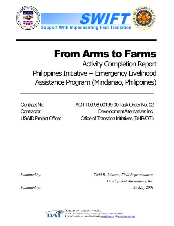 From arms to farms : activity completion report : Philippines initiative -- emergency livelihood assistance program (Mindanao, Philippines)