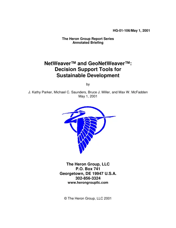 NetWeaver(TM) and GeoNetWeaver(TM) decision support tools for sustainable development