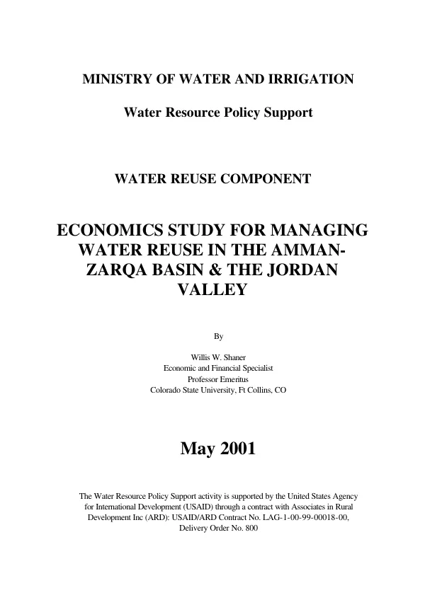 Economics study for managing water reuse in the Amman-Zarqa Basin & the Jordan Valley