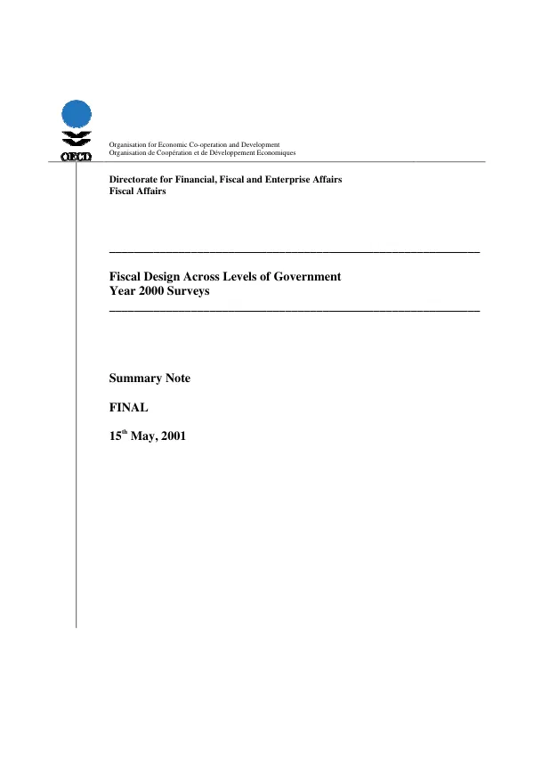 Fiscal design across levels of government, year 2000 surveys -- summary note