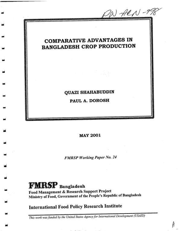 Comparative advantages in Bangladesh crop production
