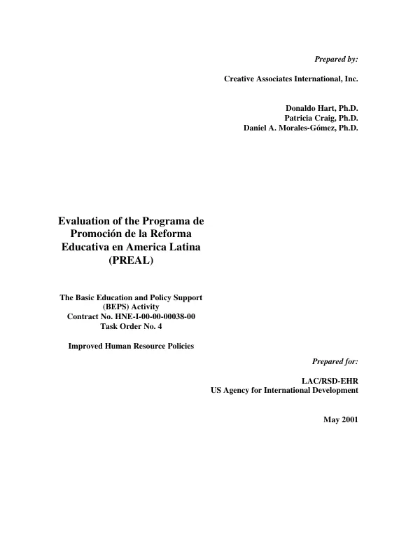 Evaluation of the Programa de Promocion de la Reforma Educativa en America Latina (PREAL)