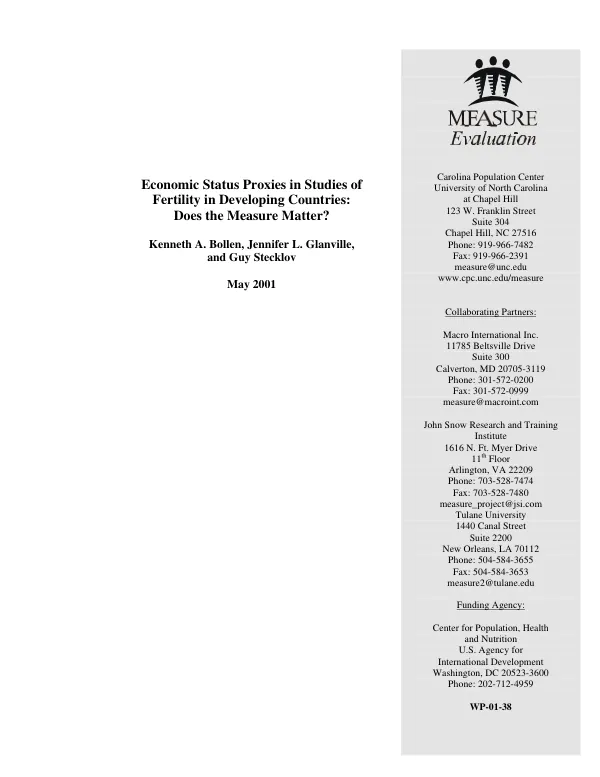 Economic status proxies in studies of fertility in developing countries : does the measure matter?
