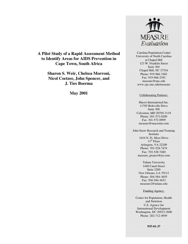 Pilot study of a rapid assessment method to identify areas for AIDS prevention in Cape Town, South Africa