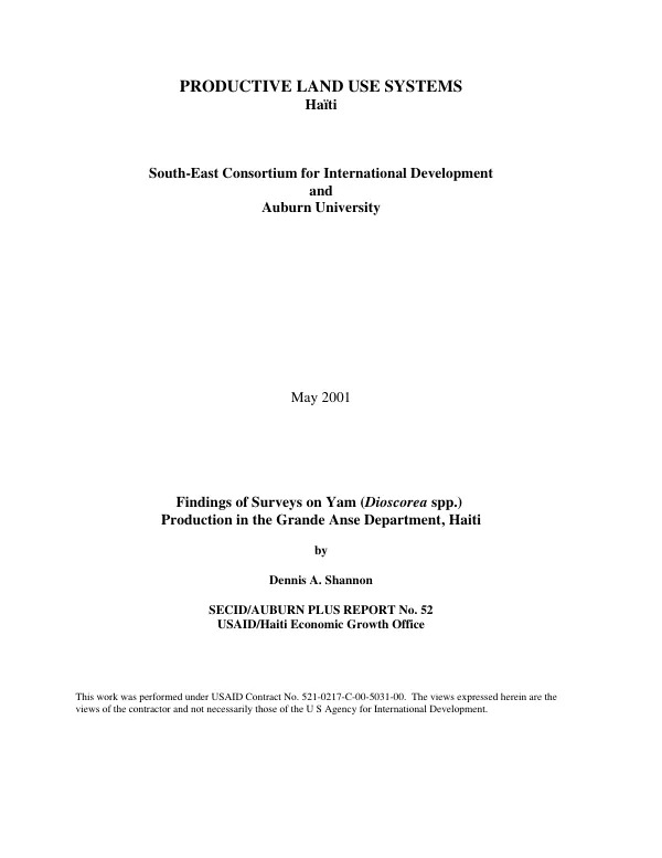 Findings of surveys on yam (Dioscorea spp.) production in the Grande Anse Department, Haiti
