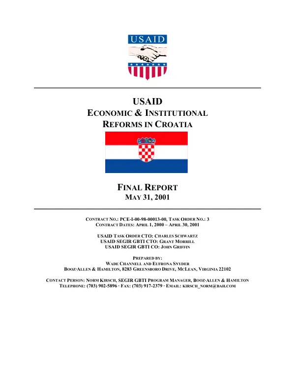 USAID economic and institutional reforms in Croatia : final report -- April 1, 2000-April 30, 2001