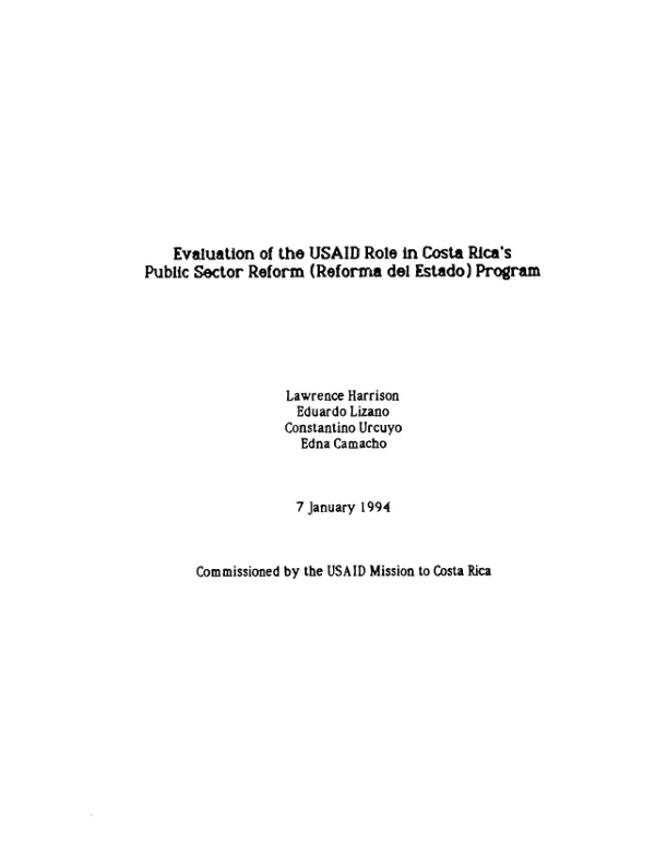 Evaluation of the USAID role in Costa Rica's public sector reform (reforma de estado) program