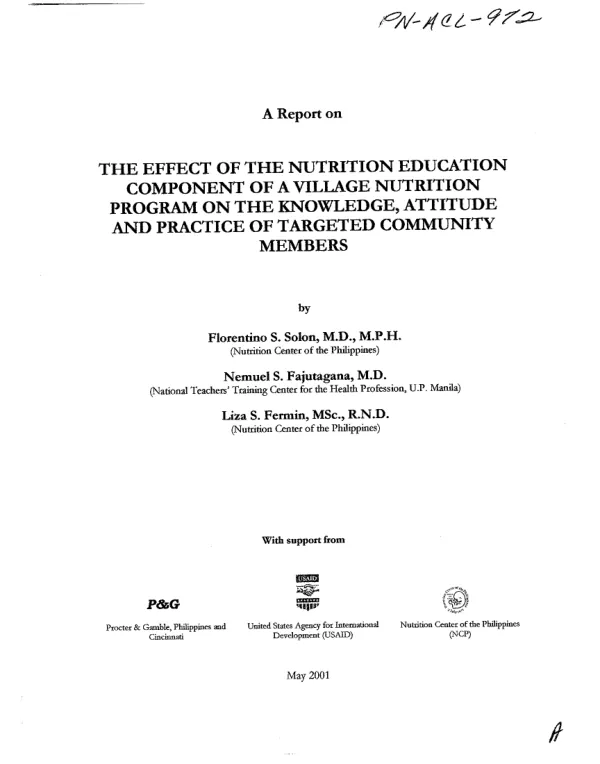 A report on the effect of the nutrition education component of a village nutrition program on the knowledge, attitude and practice of targeted community members