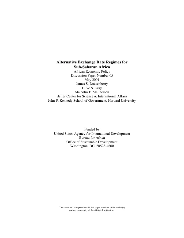 Alternative exchange rate regimes for Sub-Saharan Africa