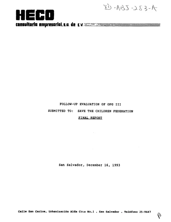 Follow-up evaluation of OPG III -- submitted to : Save the Children Federation -- final report