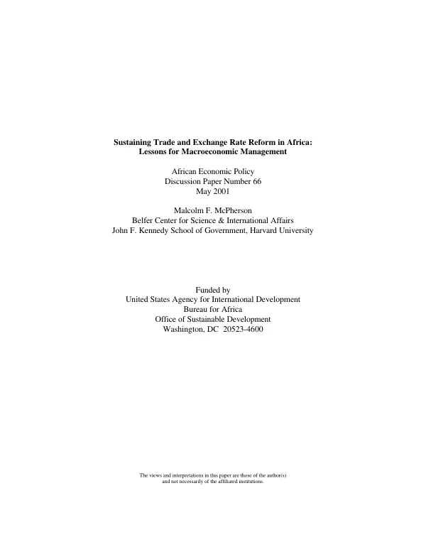 Sustaining trade and exchange rate reform in Africa : lessons for macroeconomic management