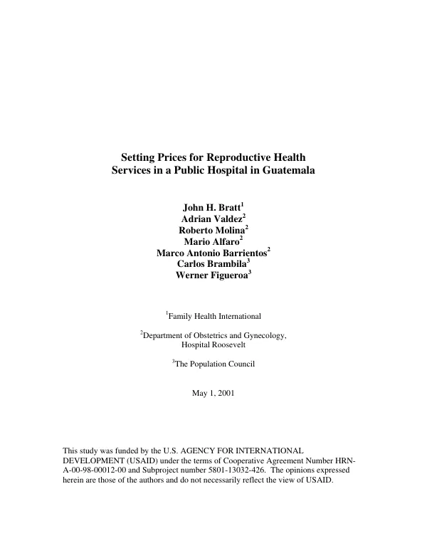Setting prices for reproductive health services in a public hospital in Guatemala