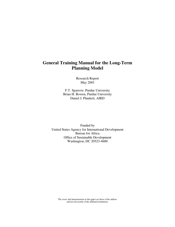 General training manual for the long-term planning model : research report
