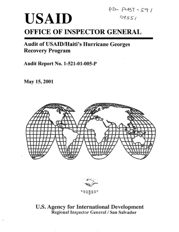 Audit of USAID/Haiti"s Hurricane Georges recovery program