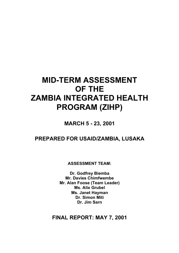 Mid-term assessment of the Zambia integrated health program (ZIHP)