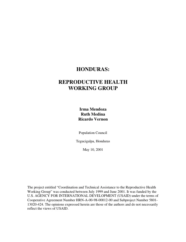 Honduras : reproductive health working group