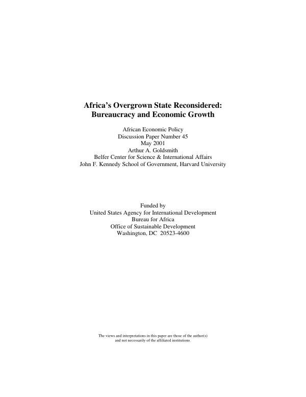 Africa"s overgrown state reconsidered : bureaucracy and economic growth