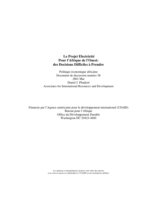 Projet electricite pour l"Afrique de l"Ouest : des decisions difficiles a prendre