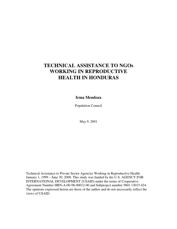 Technical assistance to NGOs working in reproductive health in Honduras