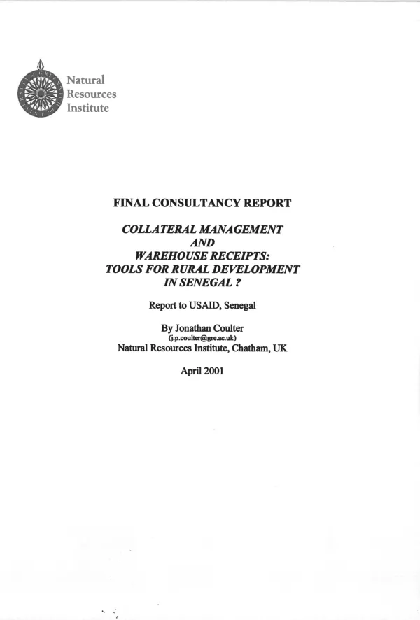 Collateral management and warehouse receipts : tools for rural development in Senegal?