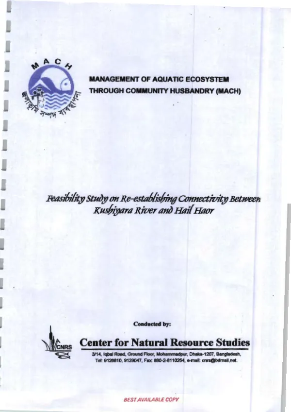 Feasibility study on re-establishing connectivity between Kushiyara River and Hail Haor