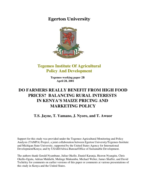 Do farmers really benefit from high food prices? : balancing rural interests in Kenya"s maize pricing and marketing policy
