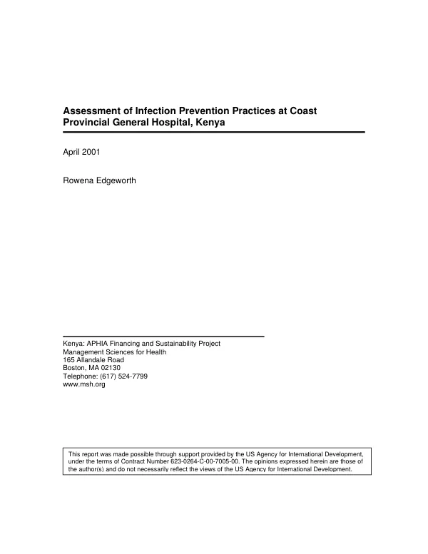 Assessment of infection prevention practices at Coast Provincial General Hospital, Kenya