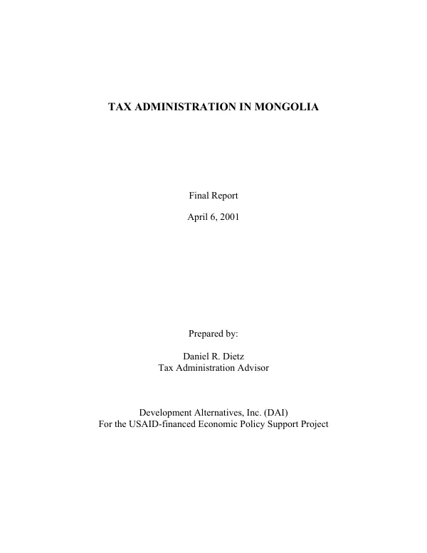 Tax administration in Mongolia : final report