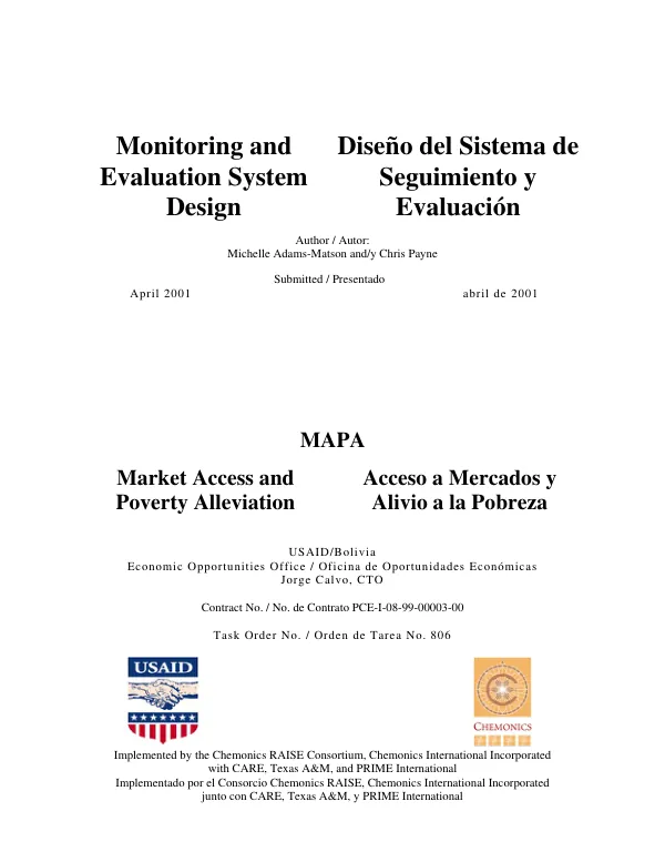 Monitoring and evaluation system design = Diseno del sistema de seguimiento y evaluacion