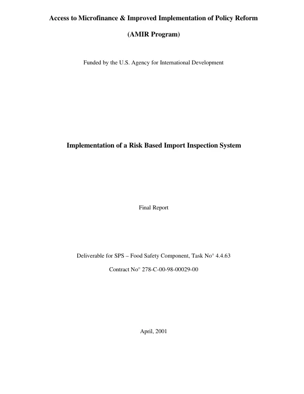 Implementation of a risk based import inspection system : final report