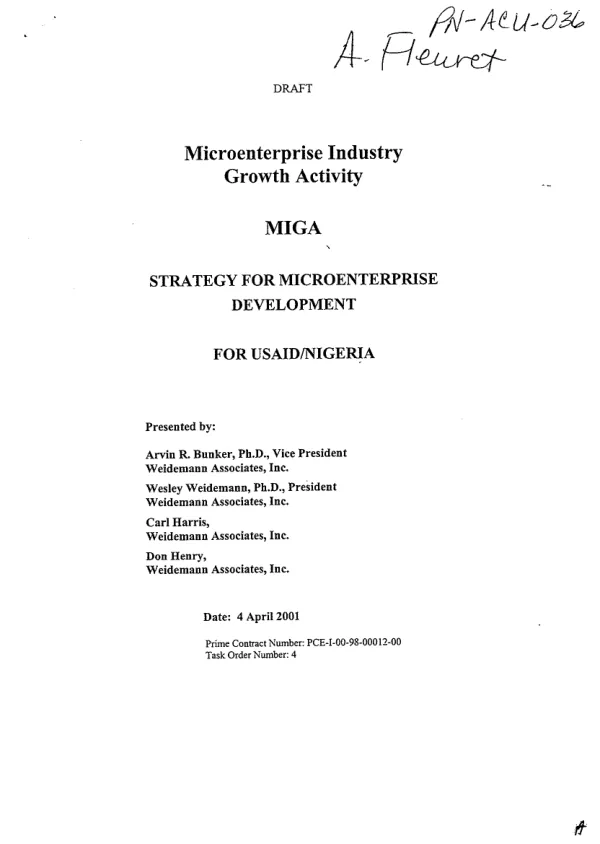 Microenterprise industry growth activity (MIGA) : strategy for microenterprise development