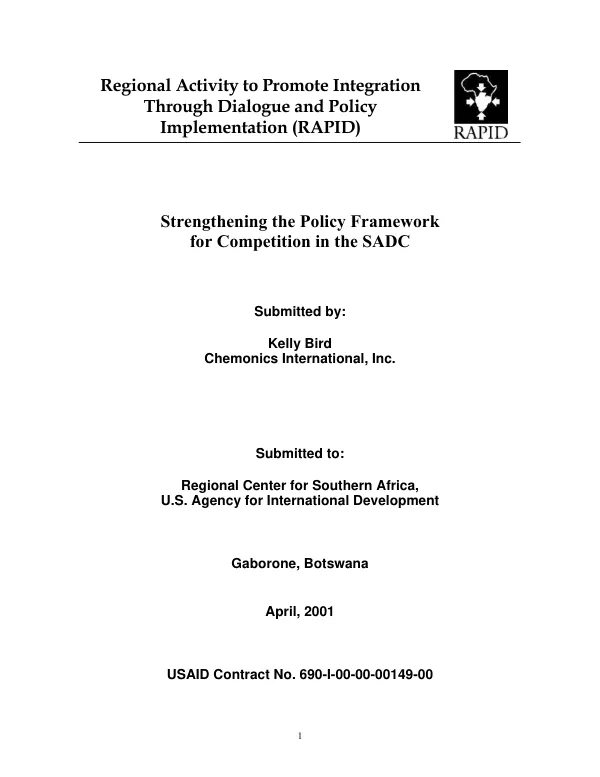 Strengthening the policy framework for competition in the SADC