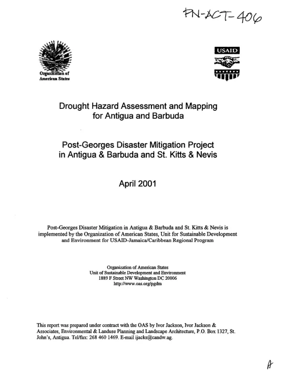 Drought hazard mapping assessment and mapping for Antigua and Barbuda