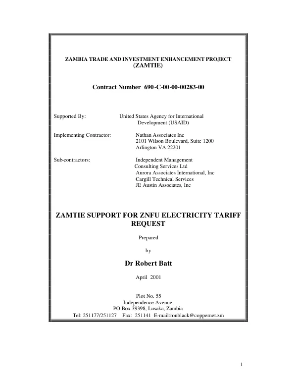 ZAMTIE [Zambia trade and investment enhancement] support for ZNFU [Zambian National Farmers Union] electricity tariff request