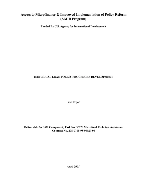 Individual loan policy procedure development : final report