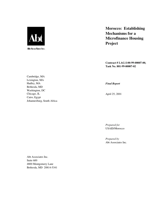 Morocco : establishing mechanisms for a microfinance housing project : final report
