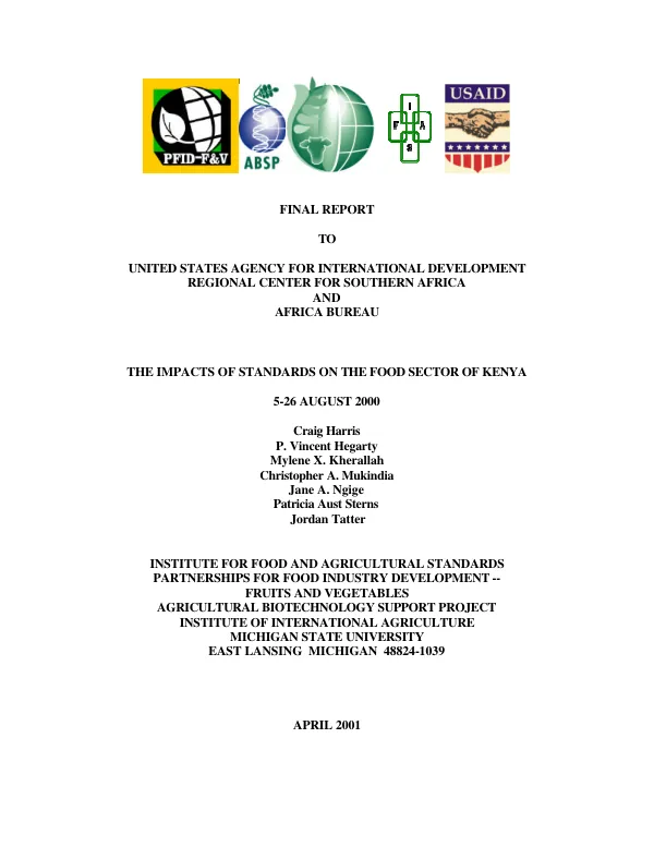 Final report : the impacts of standards on the food sector of Kenya