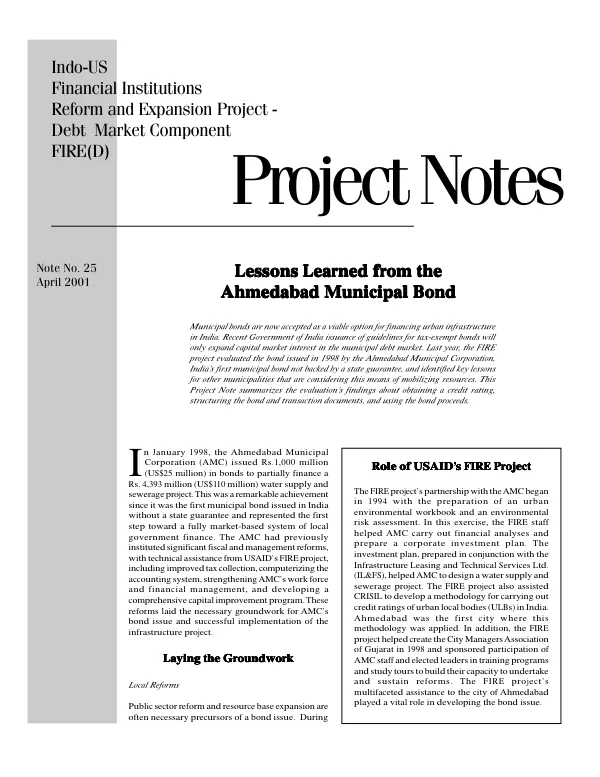 Lessons learned from the Ahmedabad municipal bond